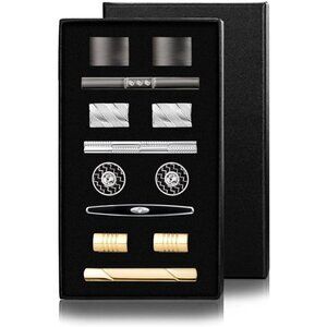 Tie Clip Cufflinks Set for Men Necktie TieBar Clips Business Shirts Wedding Gift